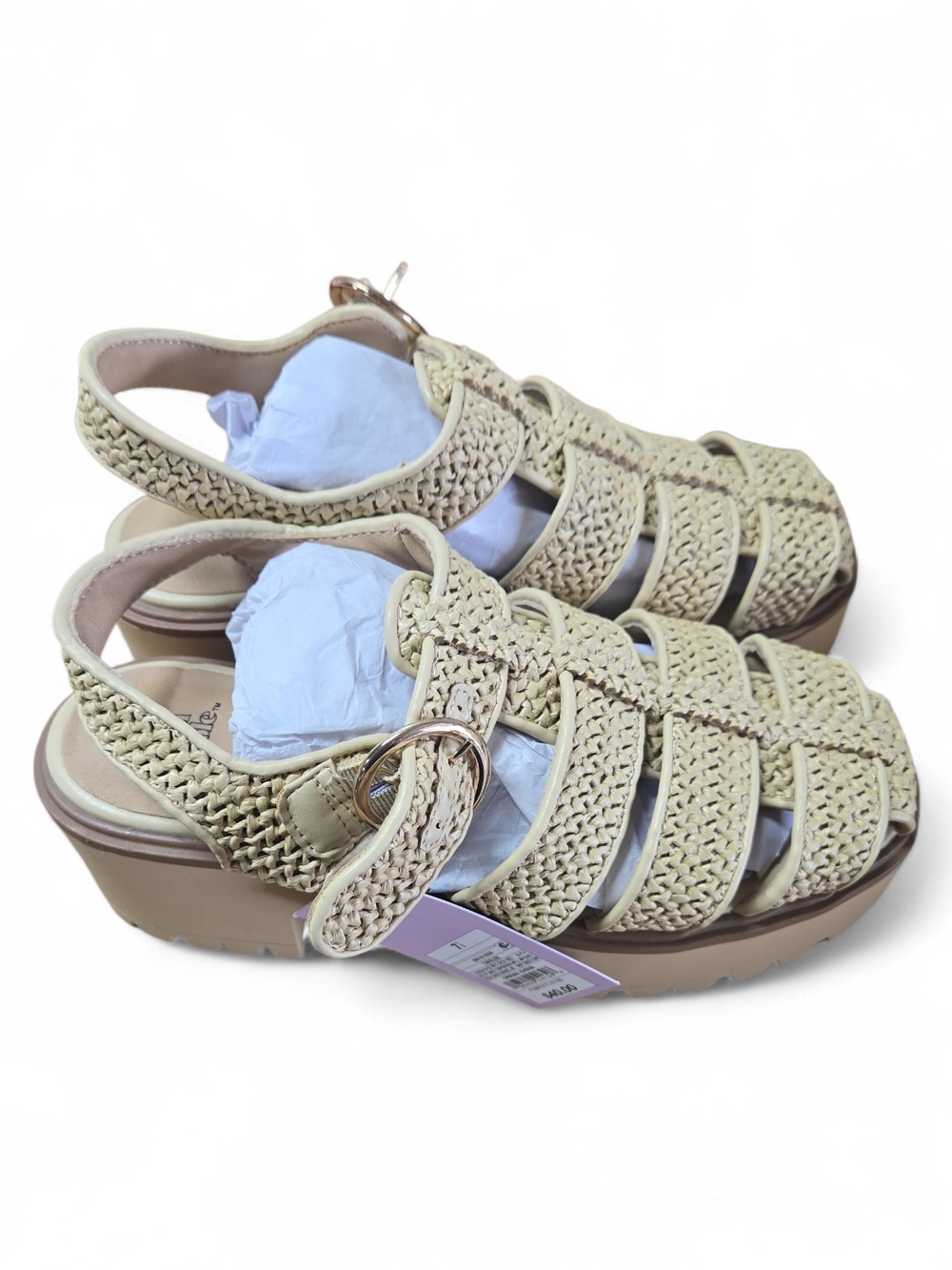 wild fable Beige Woven Slingback Wedge Sandals